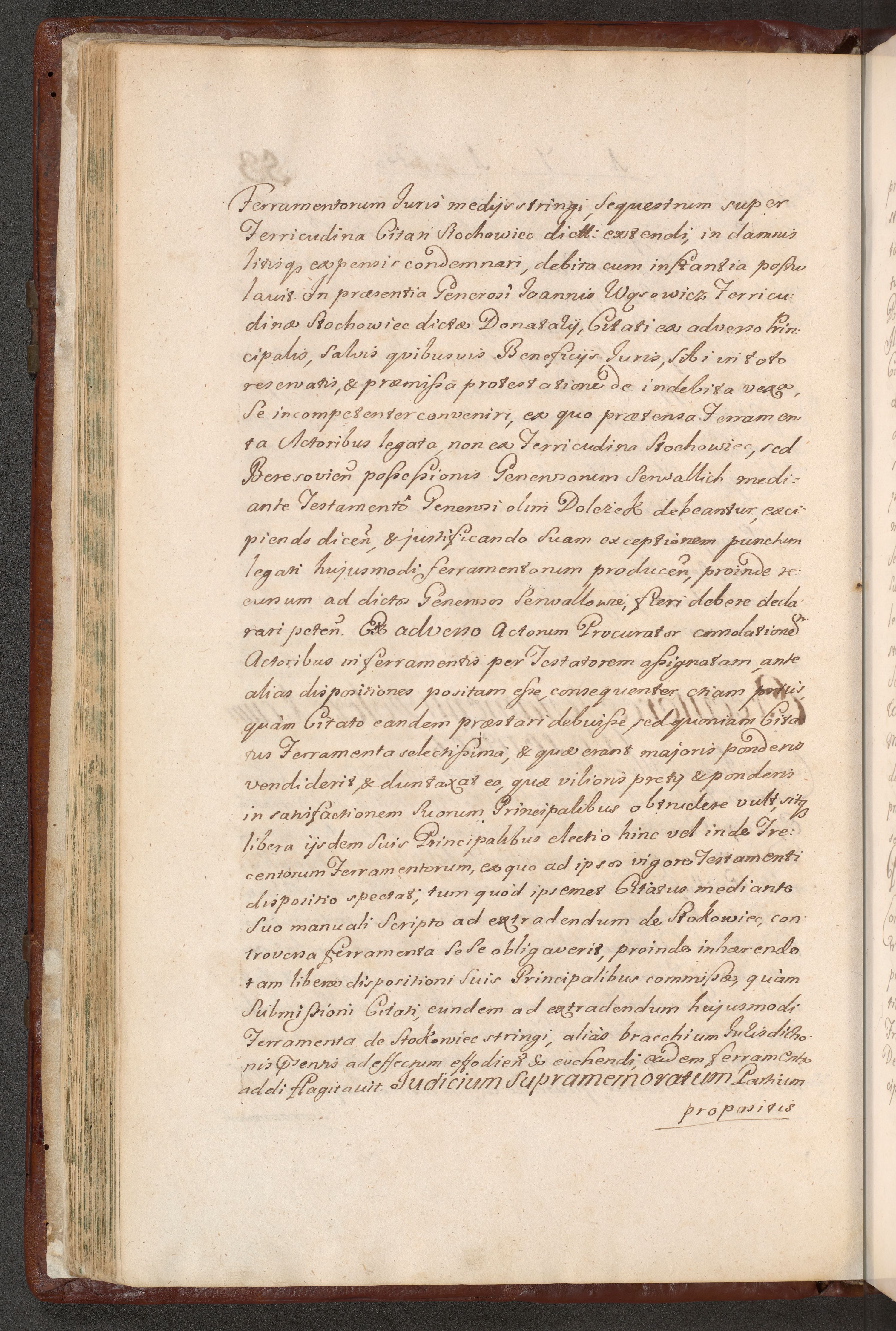 1714 r. - strona trzecia protokołu: kontynuacja sprawy Doleżek × Wąsowicz - Jan Wąsowicz jako *Generosus Joannes Wąsowicz, Ferricudinae Stokowice dictae Donatarius* (donatariusz huty żelaza Stokowice); wzmianka o Serwallach z Berezowa; żądanie sekwestru huty. Archiwum Kurii Metropolitalnej w Krakowie.