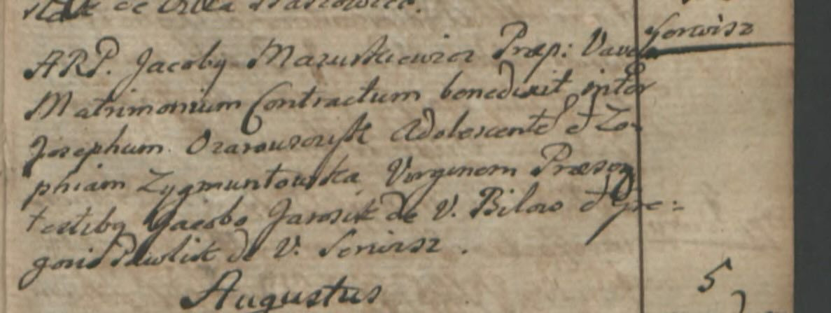 1753r. Ślub Józef Ożarowski i Zofia Zygmuntowska, Serwis, par. Nowa Słupia