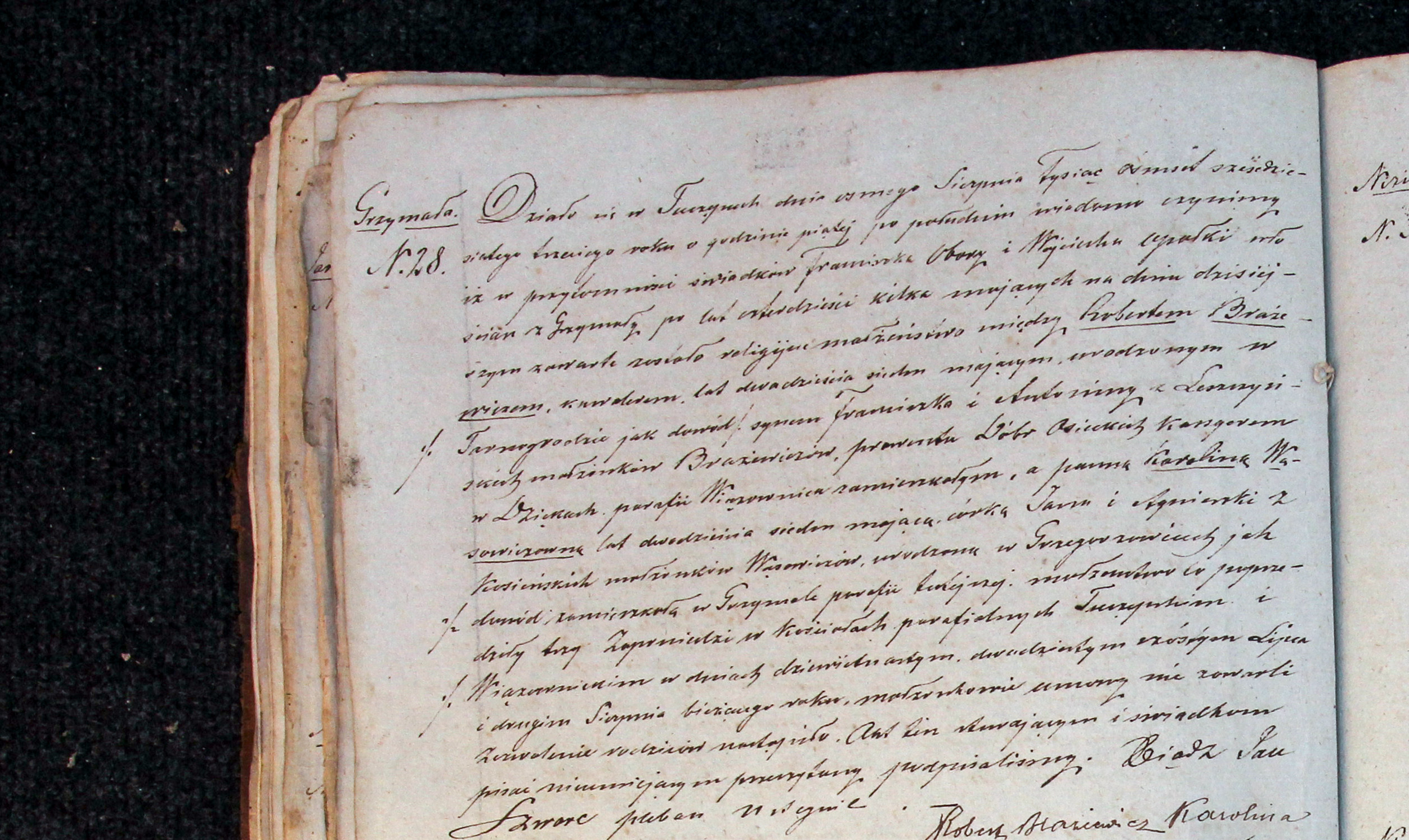 Akt ślubu Karoliny Wąsowiczówny z Robertem Brazewiczem, par. Tuczępy nr 28/1863