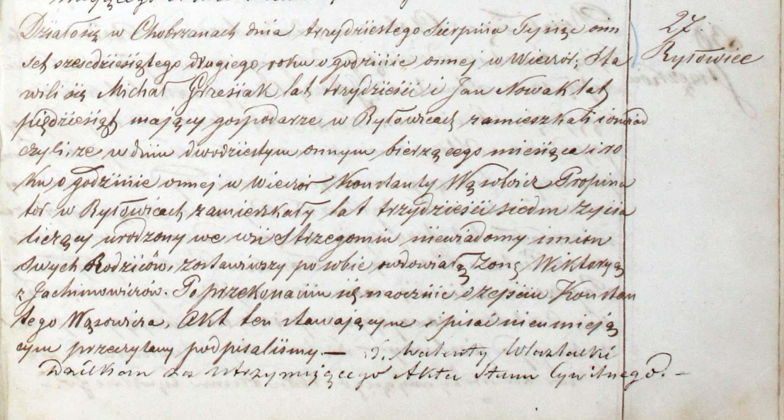 Akt zgonu Konstantego Błażeja Wąsowicza, par. Chobrzany nr 27/1862 (30 VIII 1862)
